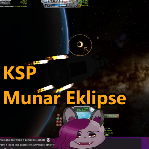 A screenshot of a munar eklipse in Kerbal Space Program. With the words 'Ksp', 'Munar Eklipse', and my my VTuber Avatars face underneath